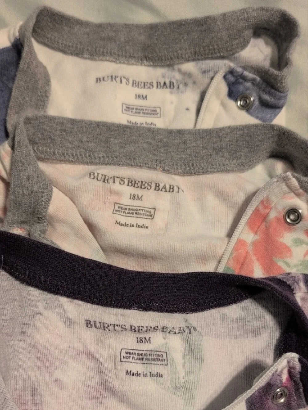 Baby Girls 3-Pack Floral & Moon Zip Pajama Sleepers - Purple, Peach, Blue